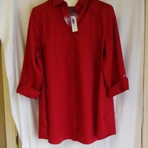 NWT Chico's Red Over The Hip Top